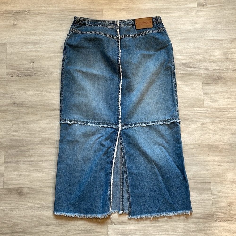 Vintage Lauren Jeans Ralph Lauren Denim Patchwork Maxi Skirt | 8 Petite - Picture 6 of 7
